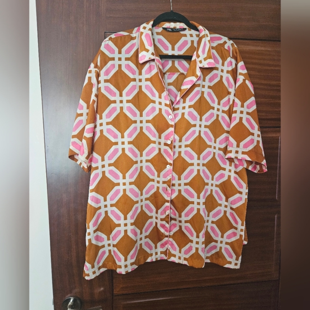 Zara PJ Style Oversized Button Up Top